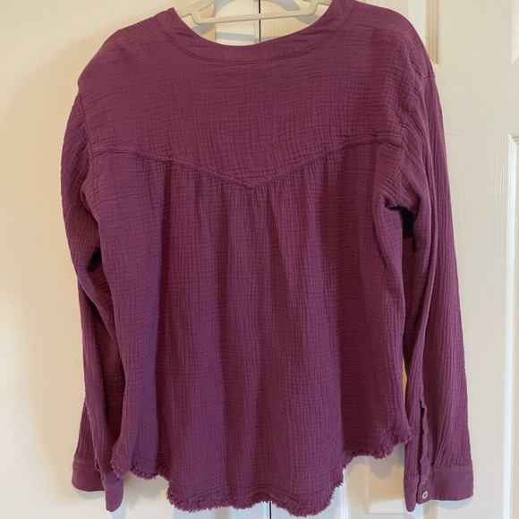 Free People Changing Horizons Gauze Crinkle Waffle Knit Pullover in Plum Purple - Picture 6 of 6